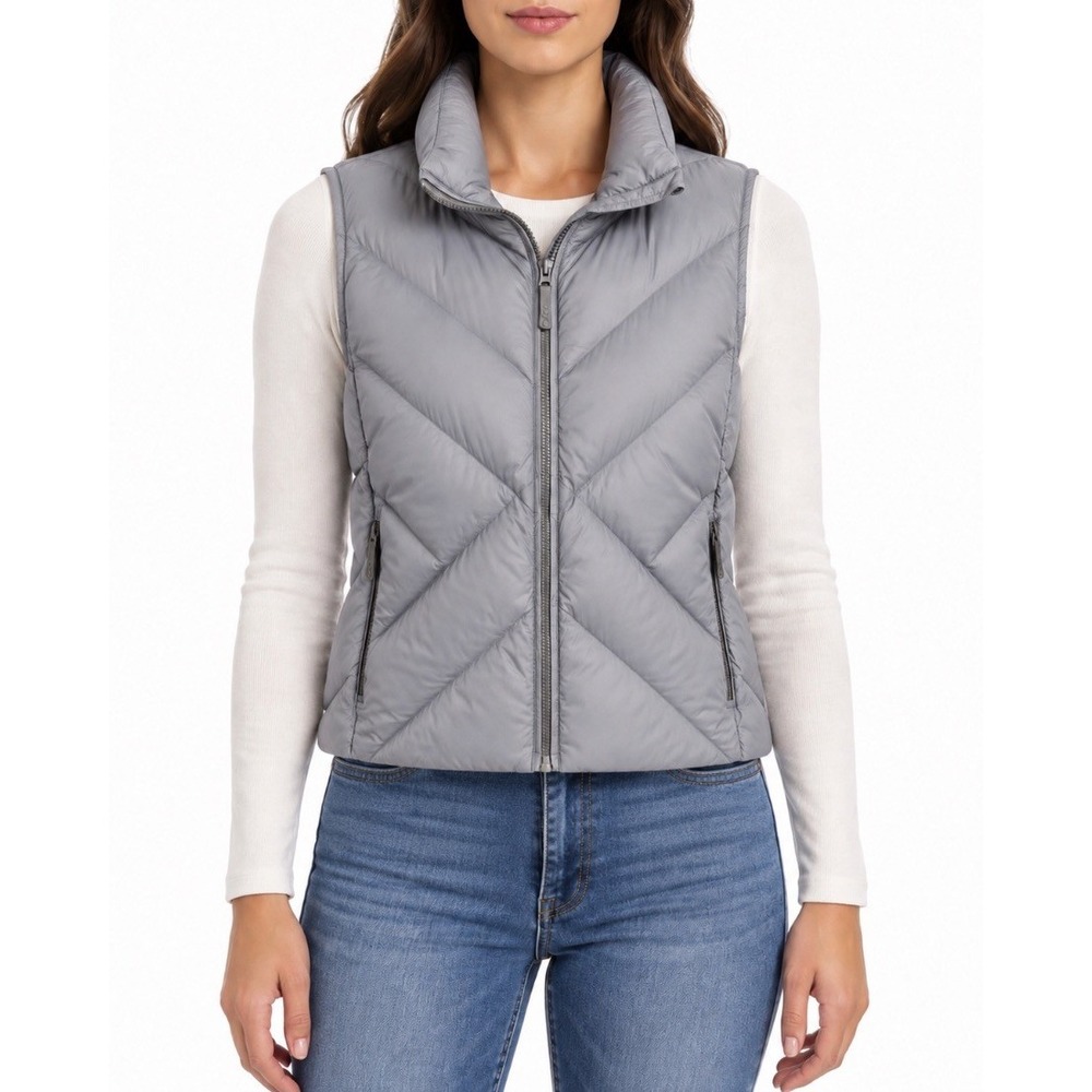 Marc New York MNY Performance Womens Puffer Vest Gray Chevron Quilted M